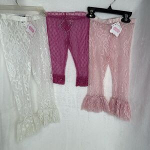 Lace Ruffled Leggings by Mud Pie and Lipstik Girls Size 2T and 3T NWT Pink/White